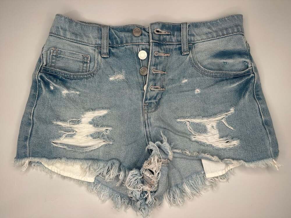 Cello Light Wash Distressed High Rise Button Fly Denim Shorts XS